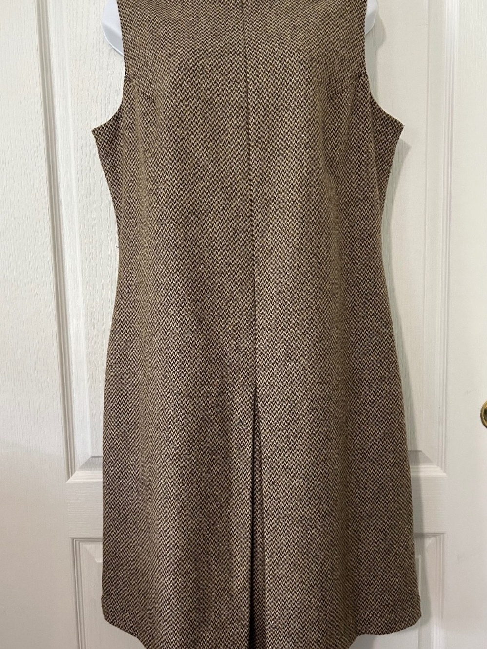 Vintage Eddie Bauer Herringbone Tweed Dress Large Wool Silk Blend Brown